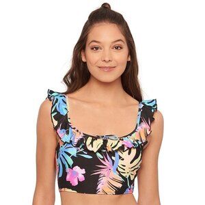 SO Mix & Match Floral Ruffle Midkini Top Girls Size Small Hyper Black NEW